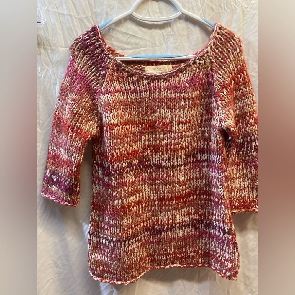 Zara Knit Multicolor Sweater Size Large – Chunky Textured Cotton Blend